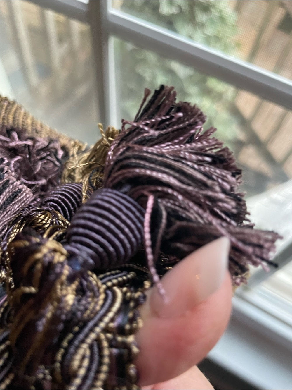Five Yards + 31 inches Decorative Plum & Gold Tassel Trim! (Continuous Piece) - Picture 6 of 9